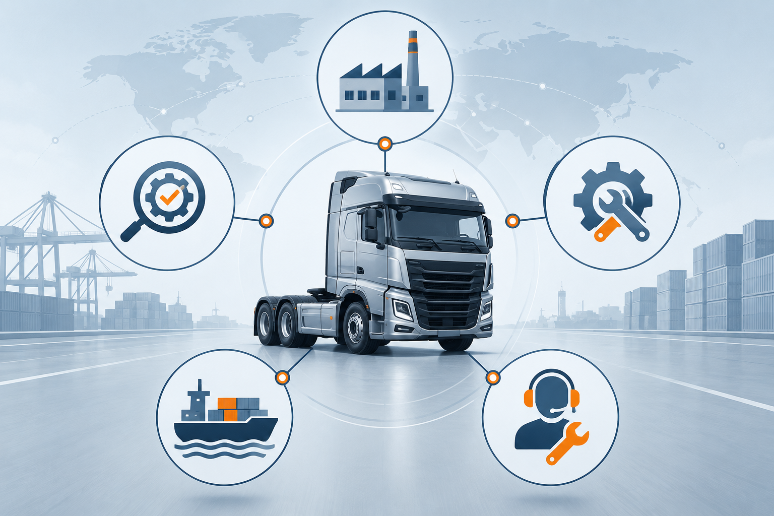 Visual framework for evaluating tractor truck manufacturers by factory capability, quality, configuration, logistics, and support tractor-truck-manufacturer-evaluation-framework